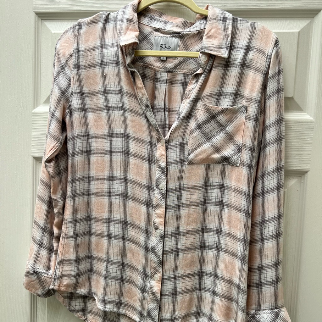 Rails Xs Salmon Pink And Gray Checkered Button Up